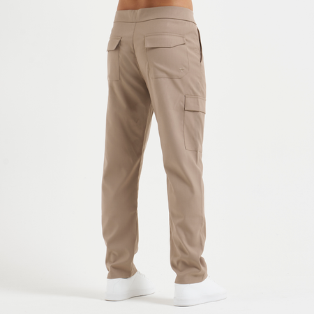 Bee Inspired Onana Cargo Pants in Taupe, regular fit cargo trousers in a lightweight fabric with utility pockets, close-up
