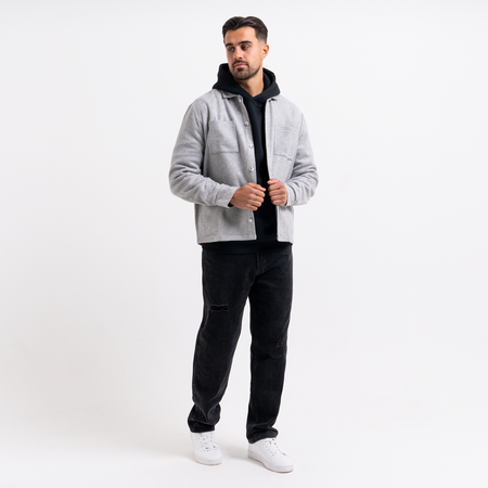 Bee Inspired Courtois Overshirt in Grey, brushed fabric overshirt for warmth and layering, styled shot