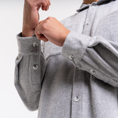 Bee Inspired Courtois Overshirt in Grey, brushed fabric overshirt for warmth and layering, front view