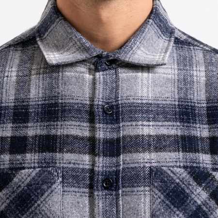 Bee Inspired Fernandez Shirt in Grey/Navy Check, brushed check overshirt with two chest pockets and an embroidered bee detail