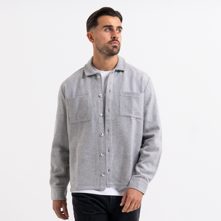 Bee Inspired Courtois Overshirt in Grey, brushed fabric overshirt for warmth and layering, front view