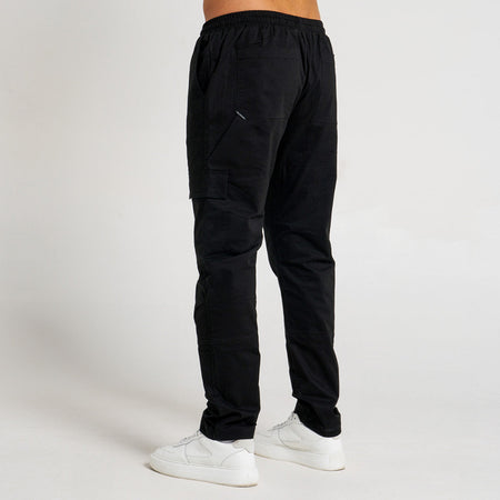 Parkes Cargo Pant in black with panelling detail and a branded pocket