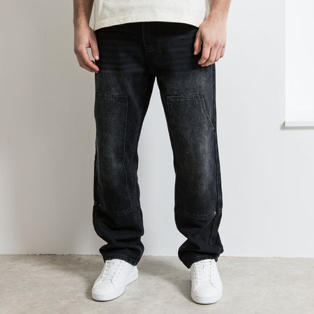 Bee Inspired Pirlo Relaxed Jeans in black, relaxed fit with utility style panel detailing