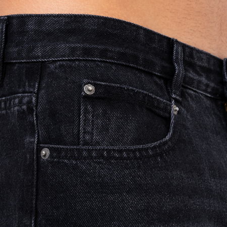 Bee Inspired Pirlo Relaxed Jeans in Black, relaxed fit jeans with structured workwear-inspired panelling, styled shot