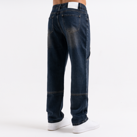 Bee Inspired Pirlo Relaxed Jeans in Indigo Wash, relaxed fit jeans with structured workwear-inspired panelling, back view
