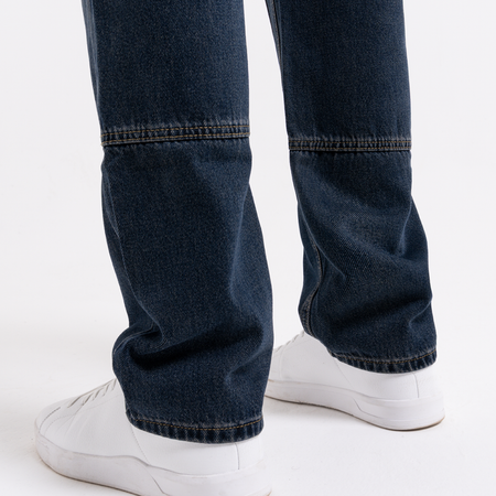 Bee Inspired Pirlo Relaxed Jeans in Indigo Wash, relaxed fit jeans with structured workwear-inspired panelling, back view
