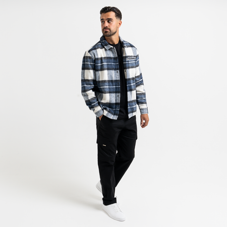 Bee Inspired Porteous Overshirt in Blue/White, brushed check overshirt with a zip chest pocket and embroidered branding