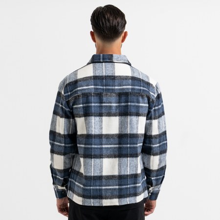 Bee Inspired Porteous Overshirt in Blue/White, brushed check overshirt with a zip chest pocket and embroidered branding