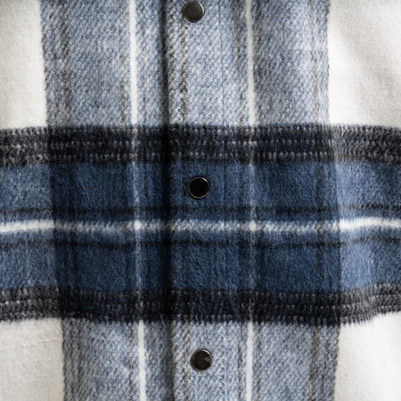 Bee Inspired Porteous Overshirt in Blue/White, brushed check overshirt with a zip chest pocket and embroidered branding