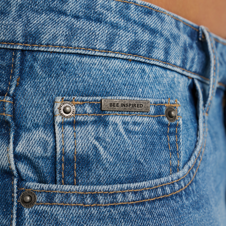 Bee Inspired Ralston Regular Fit Jeans in Mid Blue, regular fit jeans with a looser, comfortable feel, back view