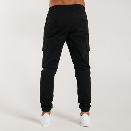 Rivero Cargo Pants in black with a branded drawstring waist