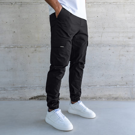 Bee Inspired Rivero Cargo Pants in black, regular fit with multiple utility pockets
