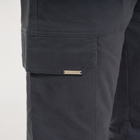 Rivero Cargo Pants in charcoal, focusing on multiple utility pockets