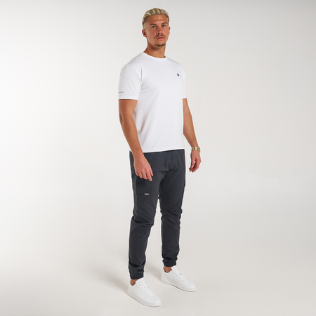 Bee Inspired Rivero Cargo Pants in Charcoal, regular fit cargo trousers with multiple utility pockets, close-up
