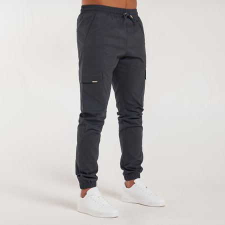 Bee Inspired Rivero Cargo Pants in Charcoal, regular fit cargo trousers with multiple utility pockets, back view