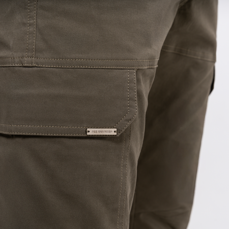 Bee Inspired Rivero Cargo Pants in Khaki, regular fit cargo trousers with multiple utility pockets, back view