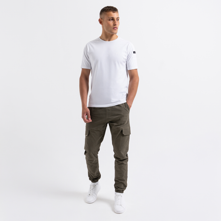 Bee Inspired Rivero Cargo Pants in Khaki, regular fit cargo trousers with multiple utility pockets, close-up