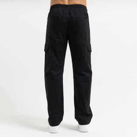 Bee Inspired Rivero Relaxed Cargo Pants in Black, relaxed fit cargo trousers with multiple utility pockets, back view