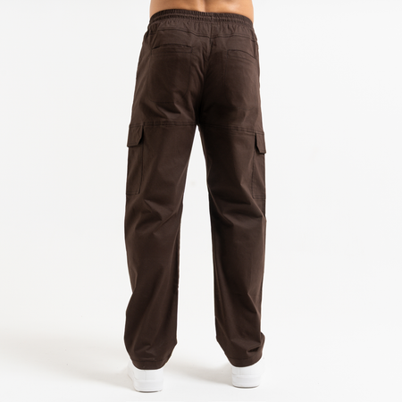 Bee Inspired Rivero Relaxed Cargo Pants in Coffee, relaxed fit cargo trousers with multiple utility pockets, back view