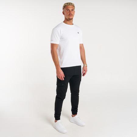 Bee Inspired Rivero Tech Cargo Pants in Black, regular fit tech cargo trousers, back view