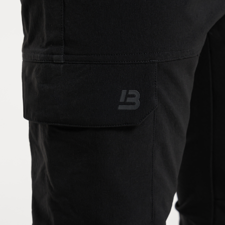 Bee Inspired Rivero Tech Cargo Pants in Black, regular fit tech cargo trousers, front view