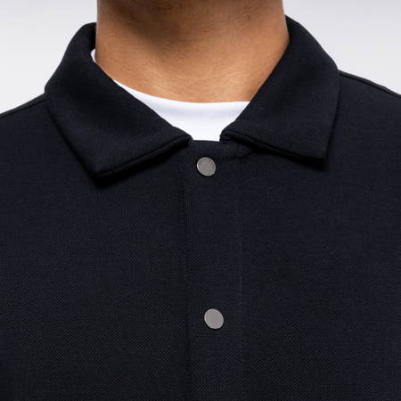 Bee Inspired Rochet Overshirt in Black, minimal overshirt with a clean, branding-free design, close-up