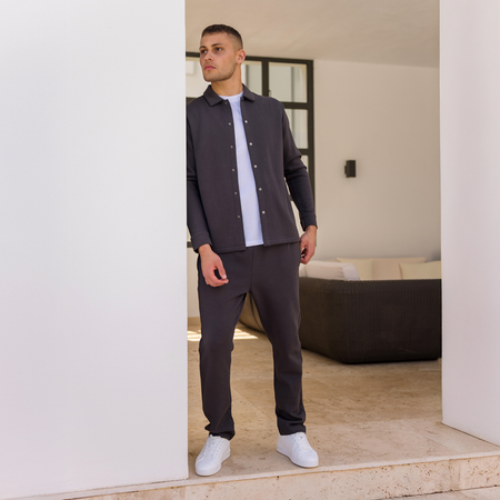 Bee Inspired Rochet Pant in Pewter, slim fit trousers with a drawstring waistband, styled shot