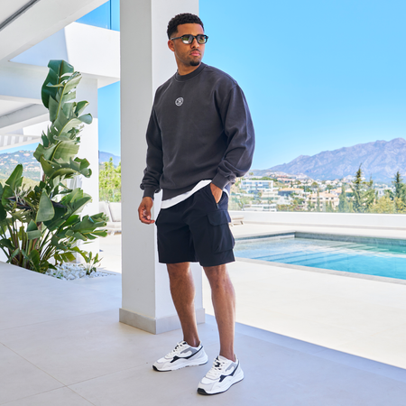 Bee Inspired Sagna Crew in Faded Black, relaxed fit crew sweatshirt with a bold back graphic, styled shot