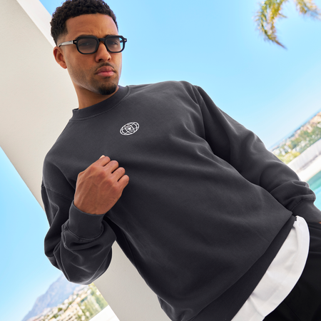 Bee Inspired Sagna Crew in Faded Black, relaxed fit crew sweatshirt with a bold back graphic, front view