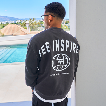 Bee Inspired Sagna Crew in Faded Black, relaxed fit crew sweatshirt with a bold back graphic, front view