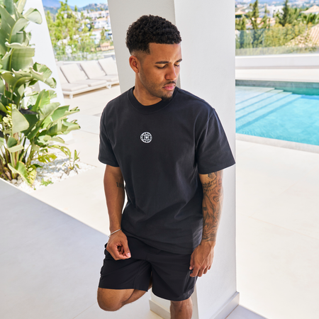 Bee Inspired Sagna Oversized T-Shirt in Faded Black, oversized graphic tee with a laid-back fit, front view