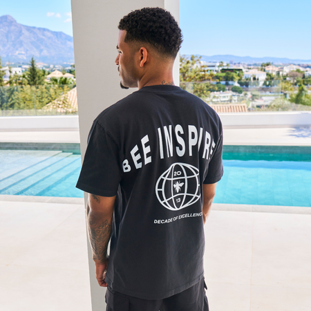 Bee Inspired Sagna Oversized T-Shirt in Faded Black, oversized graphic tee with a laid-back fit, front view