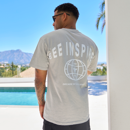 Bee Inspired Sagna Oversized T-Shirt in Faded Storm, oversized graphic tee with a laid-back fit, front view