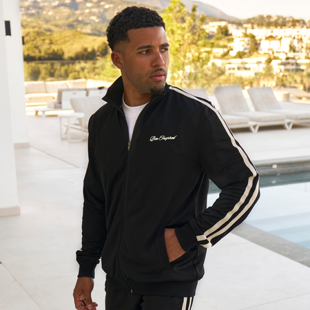 Bee Inspired Sanchez Track Top in Black, track top blending sporting heritage with modern minimalism, front view