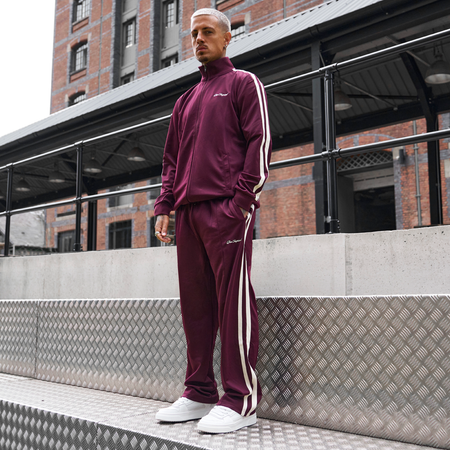 Bee Inspired Sanchez Track Pant in Burgundy, tracksuit bottoms designed to match the Sanchez track top, styled shot