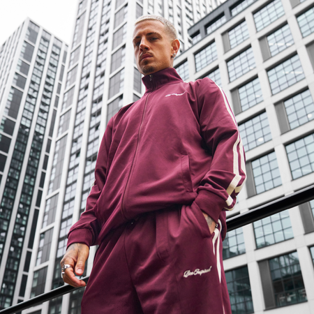 Bee Inspired Sanchez Track Top in Burgundy, track top blending sporting heritage with modern minimalism, alternate angle