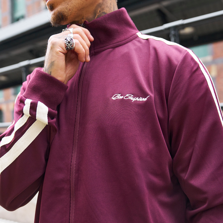 Bee Inspired Sanchez Track Top in Burgundy, track top blending sporting heritage with modern minimalism, back view