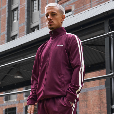 Bee Inspired Sanchez Track Top in Burgundy, track top blending sporting heritage with modern minimalism, front view