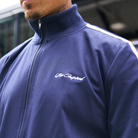 Bee Inspired Sanchez Track Top in Navy, track top blending sporting heritage with modern minimalism, back view