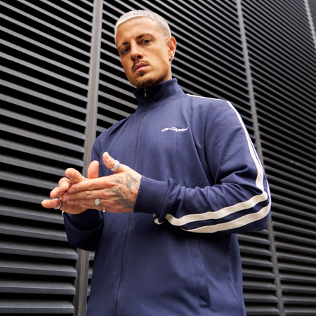 Bee Inspired Sanchez Track Top in Navy, track top blending sporting heritage with modern minimalism, alternate angle