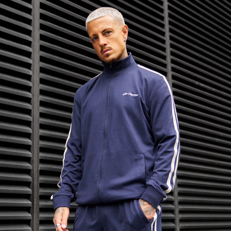 Bee Inspired Sanchez Track Top in Navy, track top blending sporting heritage with modern minimalism, front view