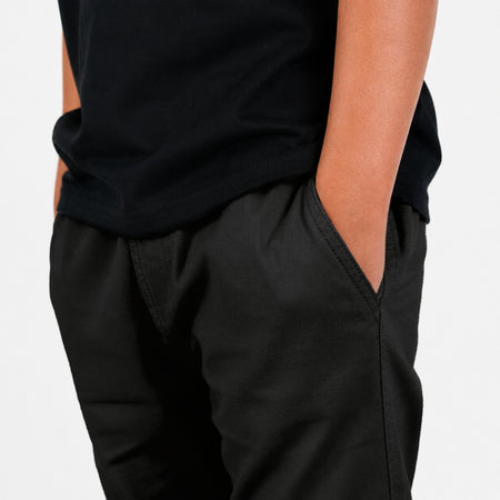 Bee Inspired Junior Santos Shorts in Black, regular fit junior chino shorts with an elasticated waistband, close-up
