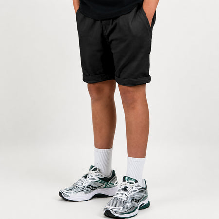 Bee Inspired Junior Santos Shorts in Black, regular fit junior chino shorts with an elasticated waistband, front view