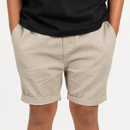 Bee Inspired Junior Santos Shorts in Stone, regular fit junior chino shorts with an elasticated waistband, back view