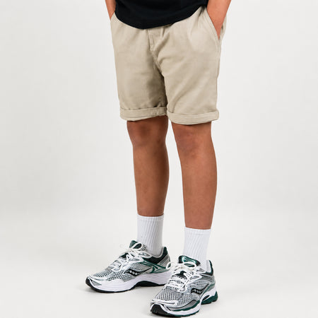 Bee Inspired Junior Santos Shorts in Stone, regular fit junior chino shorts with an elasticated waistband, front view