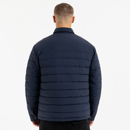 Bee Inspired Siegrist Jacket in Navy, collared padded jacket with a snap fastener closure, close-up