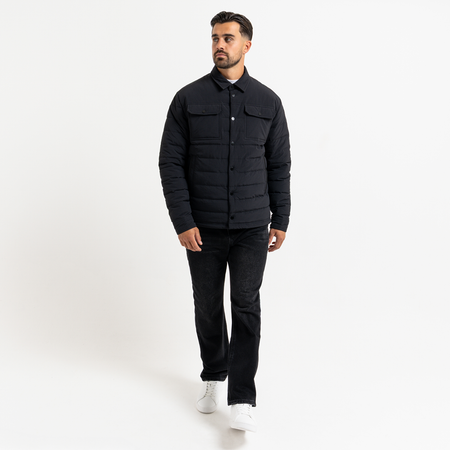 Bee Inspired Siegrist Jacket in Black, collared padded jacket with a snap fastener closure, styled shot