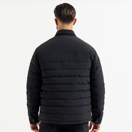 Bee Inspired Siegrist Jacket in Black, collared padded jacket with a snap fastener closure, close-up