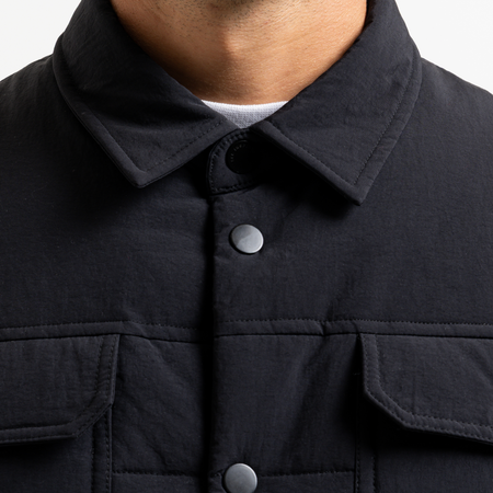Bee Inspired Siegrist Jacket in Black, collared padded jacket with a snap fastener closure, back view
