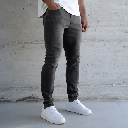 Bee Inspired Serrano Slim Fit Jeans in Washed Black, slim fit jeans designed for maximum comfort, close-up crop shot